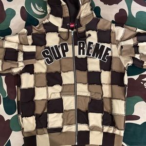 Reverse Patchwork Zip Up Hooded Sweatshirt